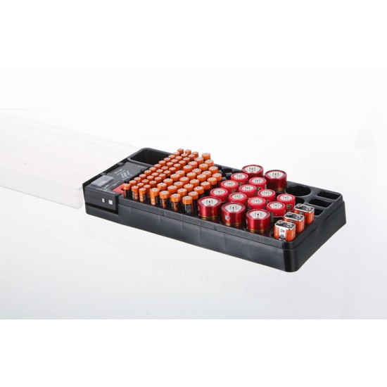 Battery Storage Organizer Box With Battery Tester For AA, AAA, C, D, 9V and Button Batteries