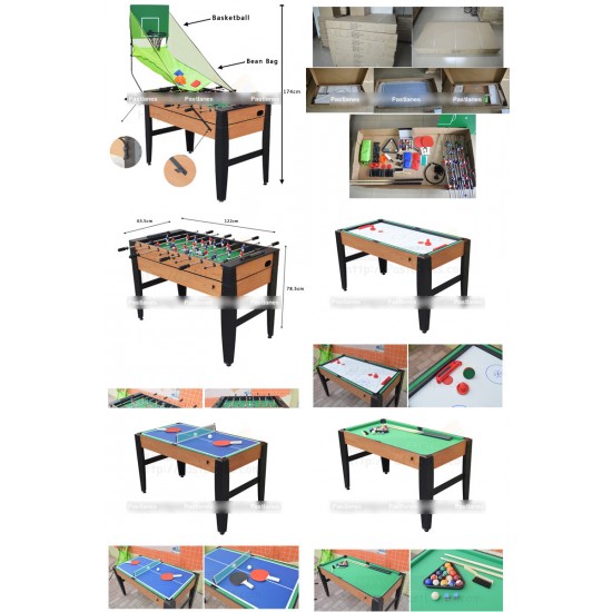 6 In 1 Game Table - Soccer, Pool, Tennis, Air Hockey, BasketBall, Bean Bag