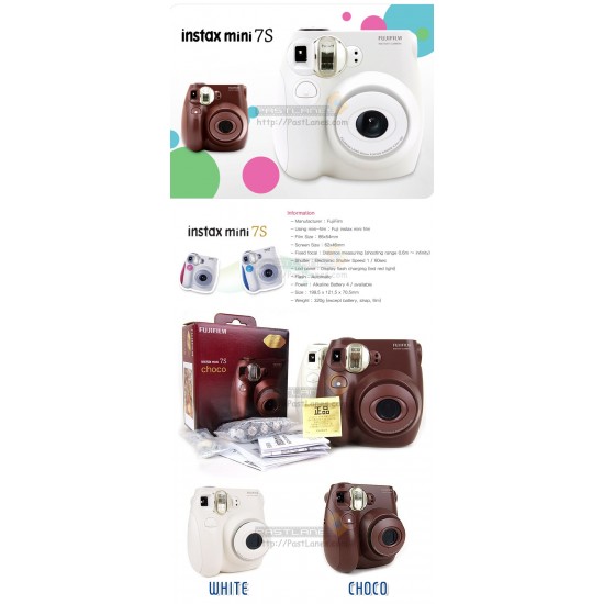 Fujifilm Instax Mini 7S  Camera (Choco) [Sticker + Close-up Lens With Mirror]